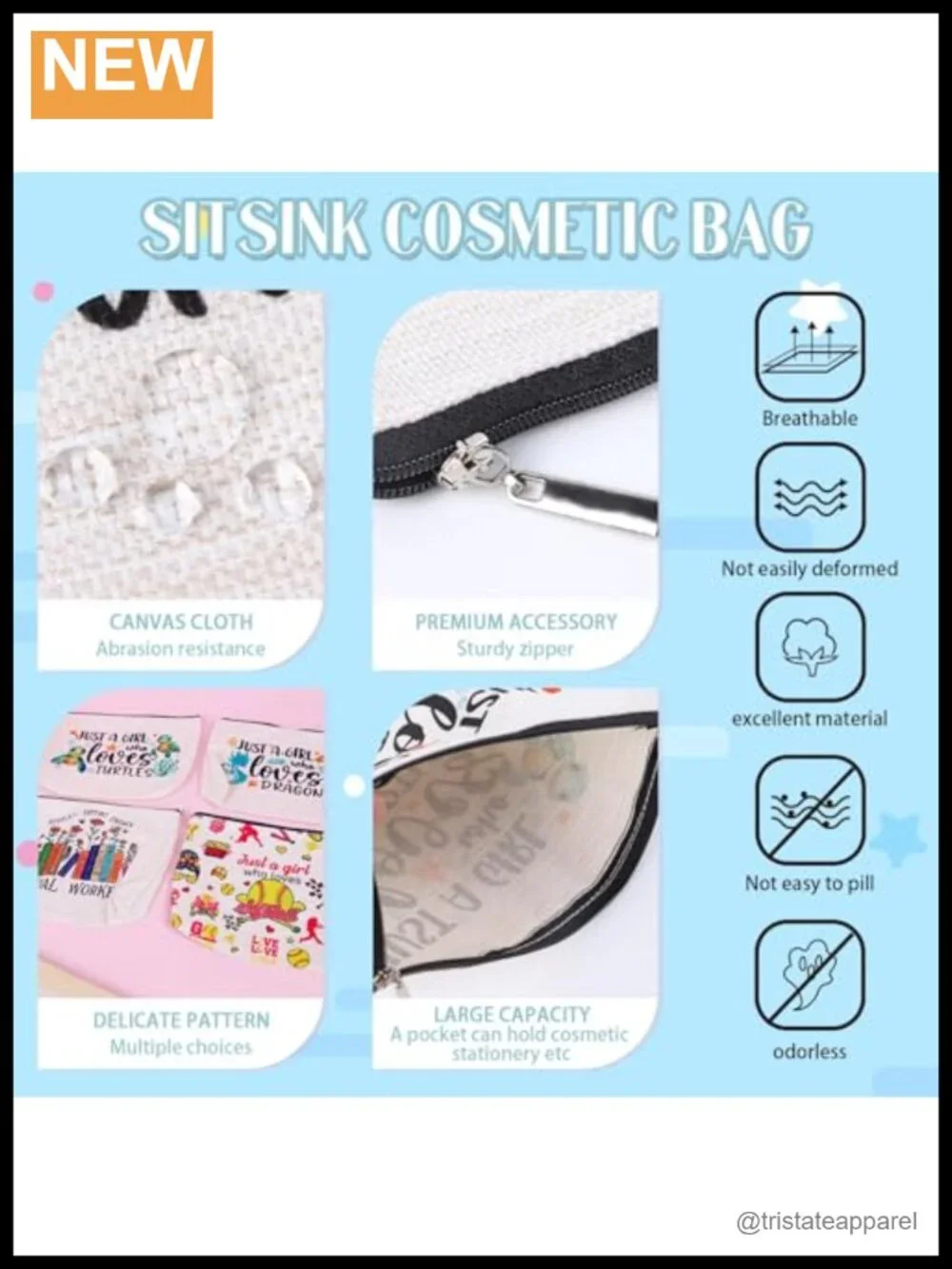 6 Pcs Waterproof Canvas Cosmetic Bags Cruise Essential Gift Set